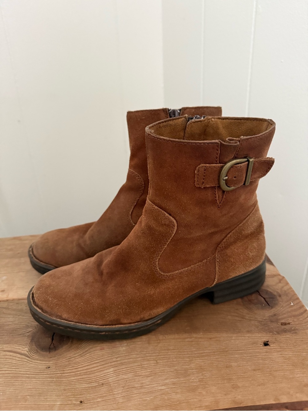 Born Brown Suede Ankle Boots with Buckle - Women